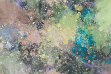 Paint drops on a gray background and a smear of paint.