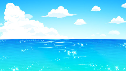 Fototapeta na wymiar キラキラした海と空の風景_背景イラスト_16:9