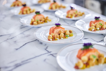 gourmet delicious food preparation in restaraunt