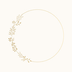 Elegant nature frame. Circle border. Golden design. Vector isolated illustration.