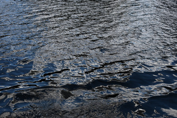 Abstract background. The surface of the water is dark blue, almost black with small waves, ripples and highlights.