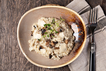Mushroom risotto on plate, close up view