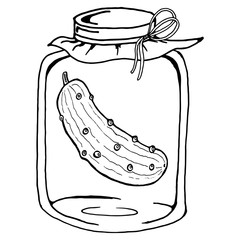 Cucumbers in a glass jar. Vector illustration of pickled cucumbers in a jar. Pickles in a glass bottle.