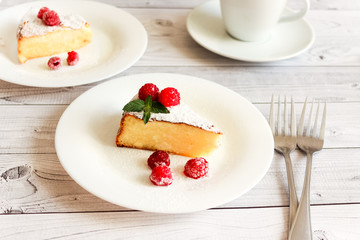 Homemade casserole with cottage cheese, semolina and raspberries