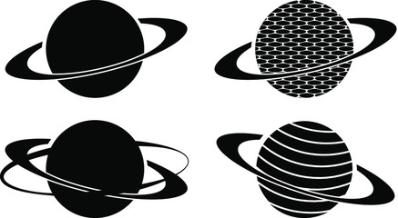 
Planets linear black icons universe concept isolated