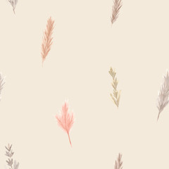 Seamless pattern of watercolor dried flowers