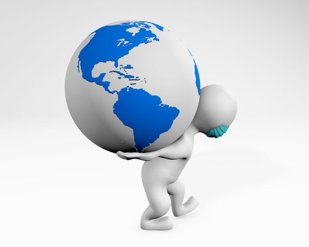 Man with mask wearing the burden of the planet 3d rendering