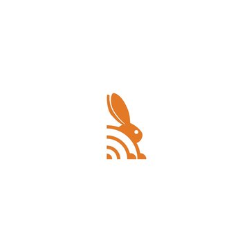 Rabbit Connection Logo. Wifi icon combine with rabbit has meaning of fast connection.