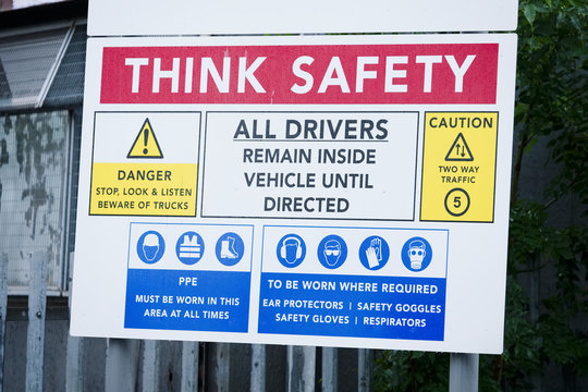 Construction Site Health And Safety Message Rules Sign Board Signage On Fence Boundary