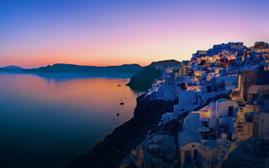 sunset in oia santorini greece