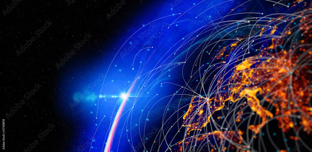 Aufkleber photo of energy digitalization and communication technology for internet business. global world netw