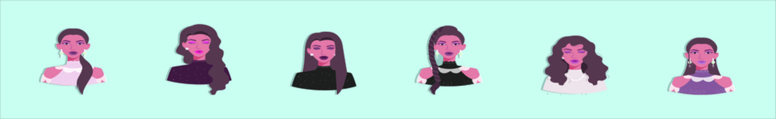Cartoon beautiful young women portraits. avatar set isolated on blue background