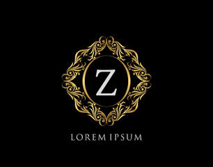 Luxury Badge Z Letter Logo. Luxury gold calligraphic vintage emblem with beautiful classy floral ornament. Elegant Frame design Vector illustration.