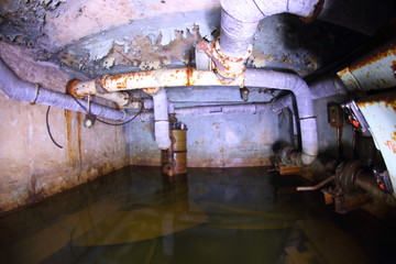 Fototapeta na wymiar rooms of an abandoned flooded bomb shelter