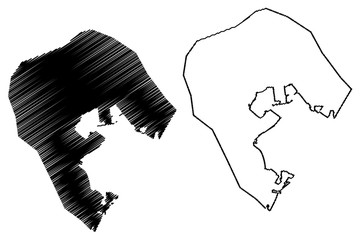 Road Town City (United Kingdom, British Virgin Islands, Tortola island) map vector illustration, scribble sketch City of Road Town map