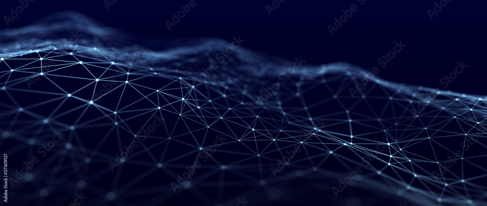 Leinwandbilder Abstract digital background. Network connection structure. Big data. Futuristic abstract wave. 3D rendering.
