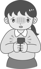 スマートフォン使用時のSNS依存・ストレスを感じる女性　白黒