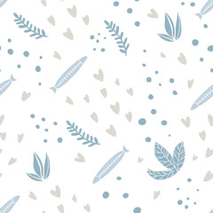 Fish sea seamless pattern Vector print with cute small fish Pastel colors Kids background.