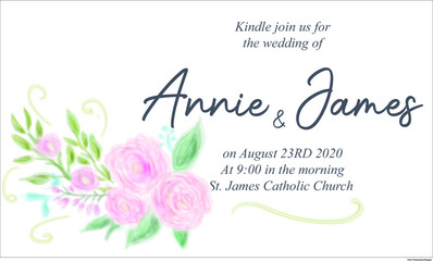 Editable wedding invitation template with watercolor flowers