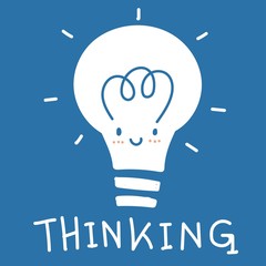 Light of thinking cartoon with blue background