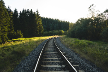 Fototapeta na wymiar Forest Railway Sunset