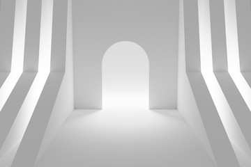 White background arch with luminous architectural elements 3d illustration
