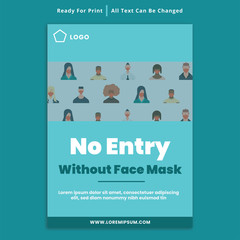 Poster template with medical mask preventions. Can be used at the entrances of shops, shopping malls, and buildings. Use a face mask poster template. Vector Illustration.