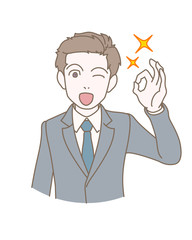 表情や仕草のセット、ビジネスマン、OK