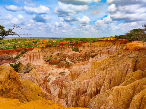 View of the Hells kitchen - geological formation. Marafa, Malindi region, Kenya. It is close to the Somali border.
