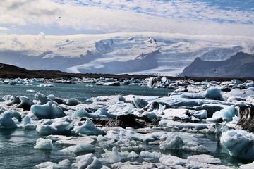 A view of the Jokulsarlon Glacier lagoon in Iceland