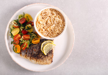 Fried sea bass fish fillet