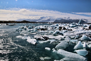 A view of the Jokulsarlon Glacier lagoon in Iceland