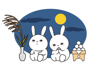 十五夜　お月見をするうさぎ