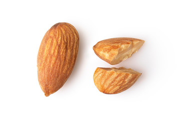 Almonds isolated on white background with clipping path