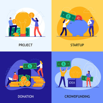 Crowdfunding Concept Icons Set