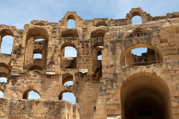 Naklejka premium El Djem Tunisia, arches above the entrance to the middle of the amphitheatre