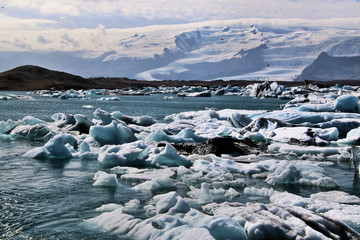 A view of the Jokulsarlon Glacier lagoon in Iceland