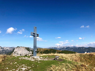 a mountains cross on the top