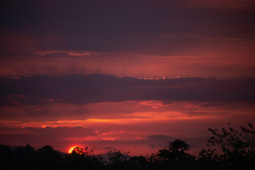 Beautiful, dramatic sunset landscape above Ecuador