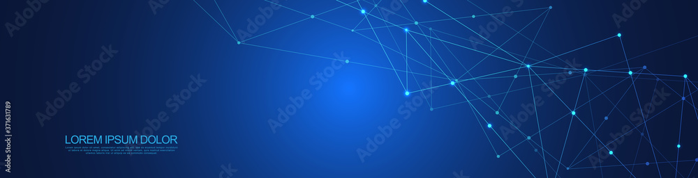 Fototapete website header or banner design with abstract geometric background and connecting dots and lines. gl