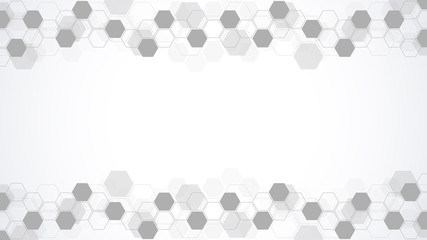 Abstract background with geometric shapes and hexagon pattern. Vector illustration for medicine, technology or science design.