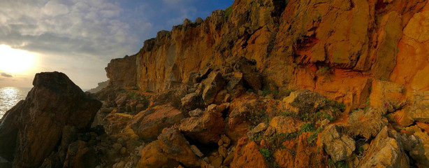 view to the coast at sunset
