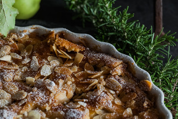 Freshly baked apple pie with apples from our own garden and roasted almonds