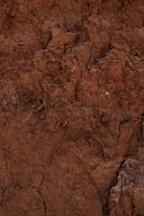 Textured background - relief dry cracked brown earth. Uneven crack rock