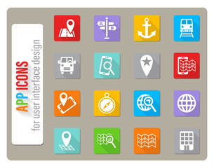 navigation ransport map icon set