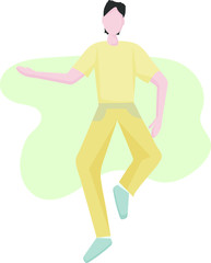 a young man dancing at a disco.  Happy cheerful and carefree character. time to relax. Dance moves, activity, entertainment.