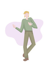 a young man dancing at a disco.  Happy cheerful and carefree character. time to relax. Dance moves, activity, entertainment.