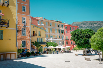 Menton, wonderful city of the cote-d’Azur with its marine and architectures, in a sunny day with blue sky