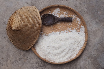 top view of rice in basket , Food for life.