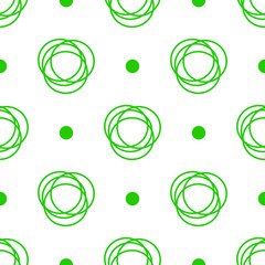 Abstract pattern of green rings and circles. Illustration. Seamless fabric.